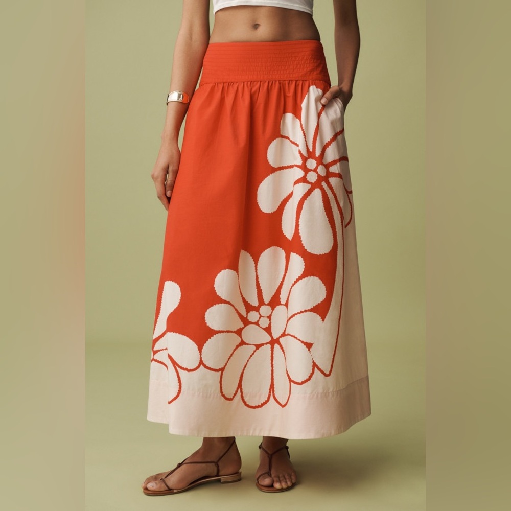 Farm Rio Anthropologie Printed Poplin Midi Skirt Size S - Picture 4 of 15
